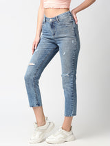 K5067 Super High-Rise Straight Ripped Jeans - Light Blue
