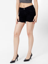 Mid Rise Ripped Shorts - Black