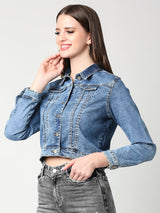 Women Blue Denim Jacket - Blue