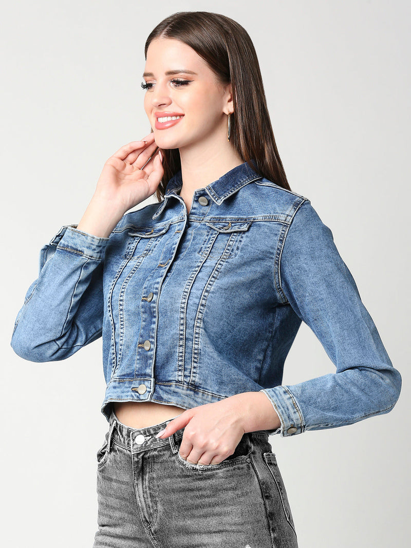 Women Blue Denim Jacket - Blue