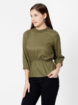 Women Olive Printed Top - Olive