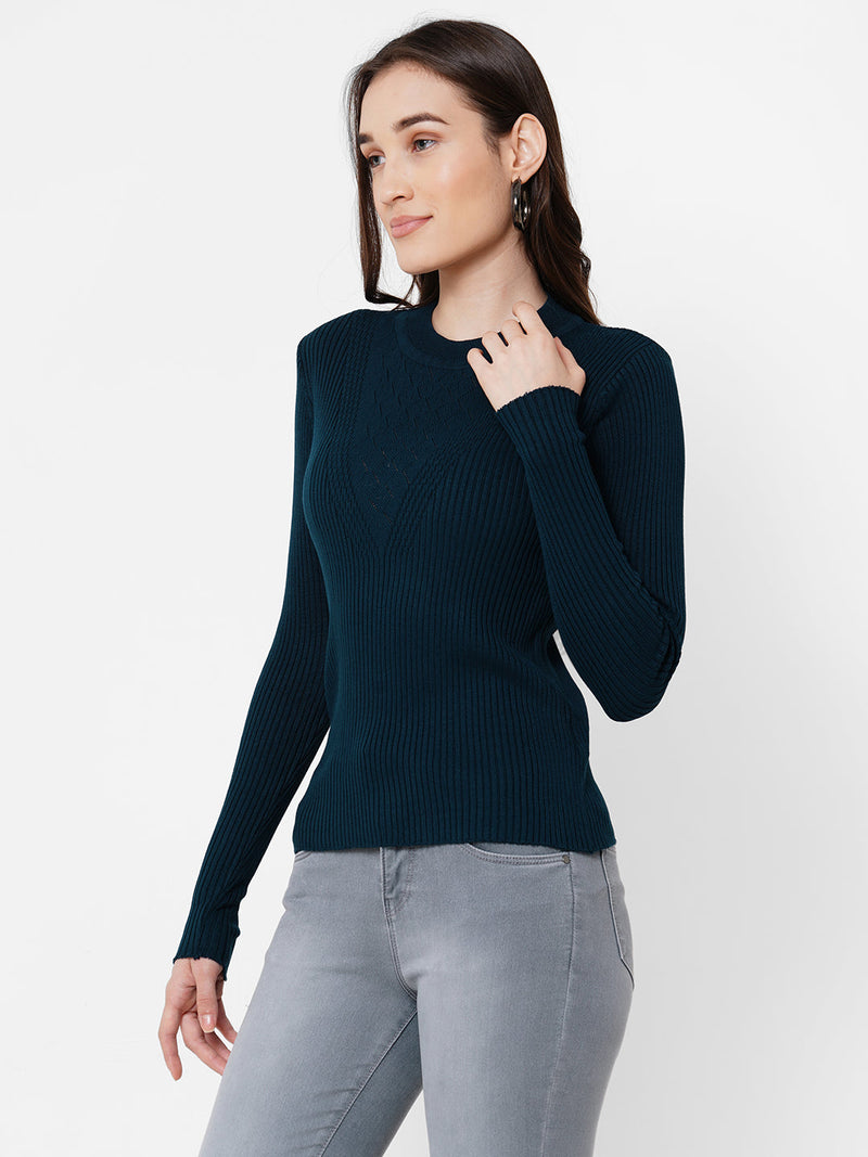 Women Blue Solid Sweater - Airforce Blue