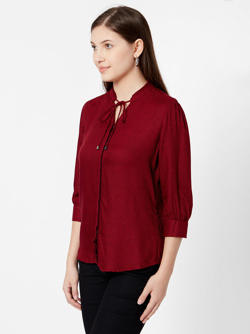Women Red & Black Checks Shirt - Red Black
