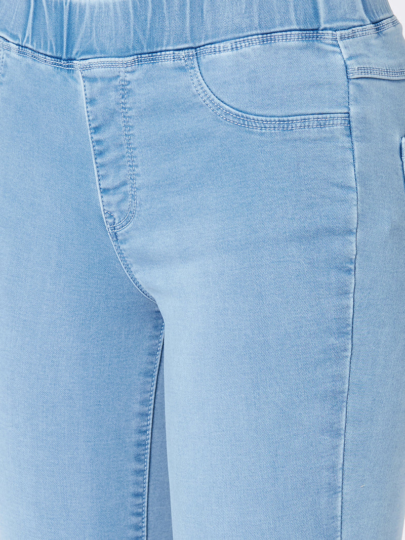 Women Light Blue Solid Denim Jeggings - Light Blue