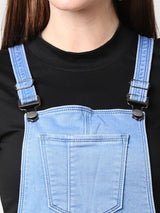 Women Light Blue Solid Dungarees - Light Blue