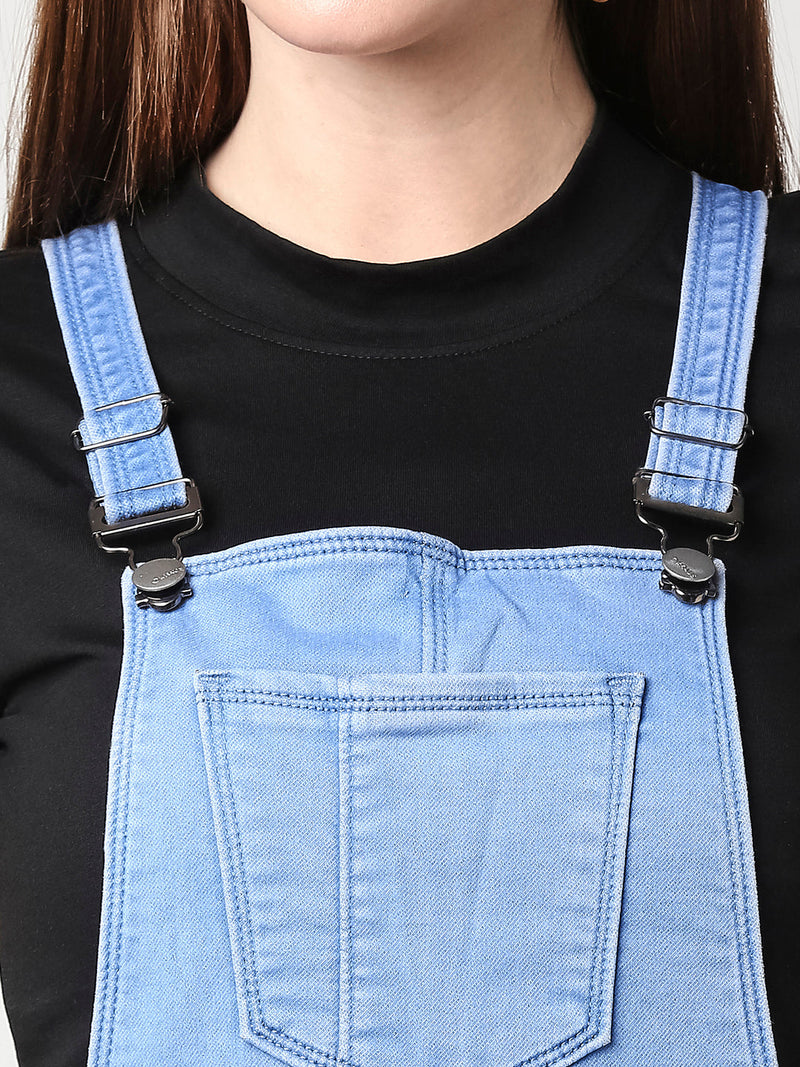 Women Light Blue Solid Dungarees - Light Blue
