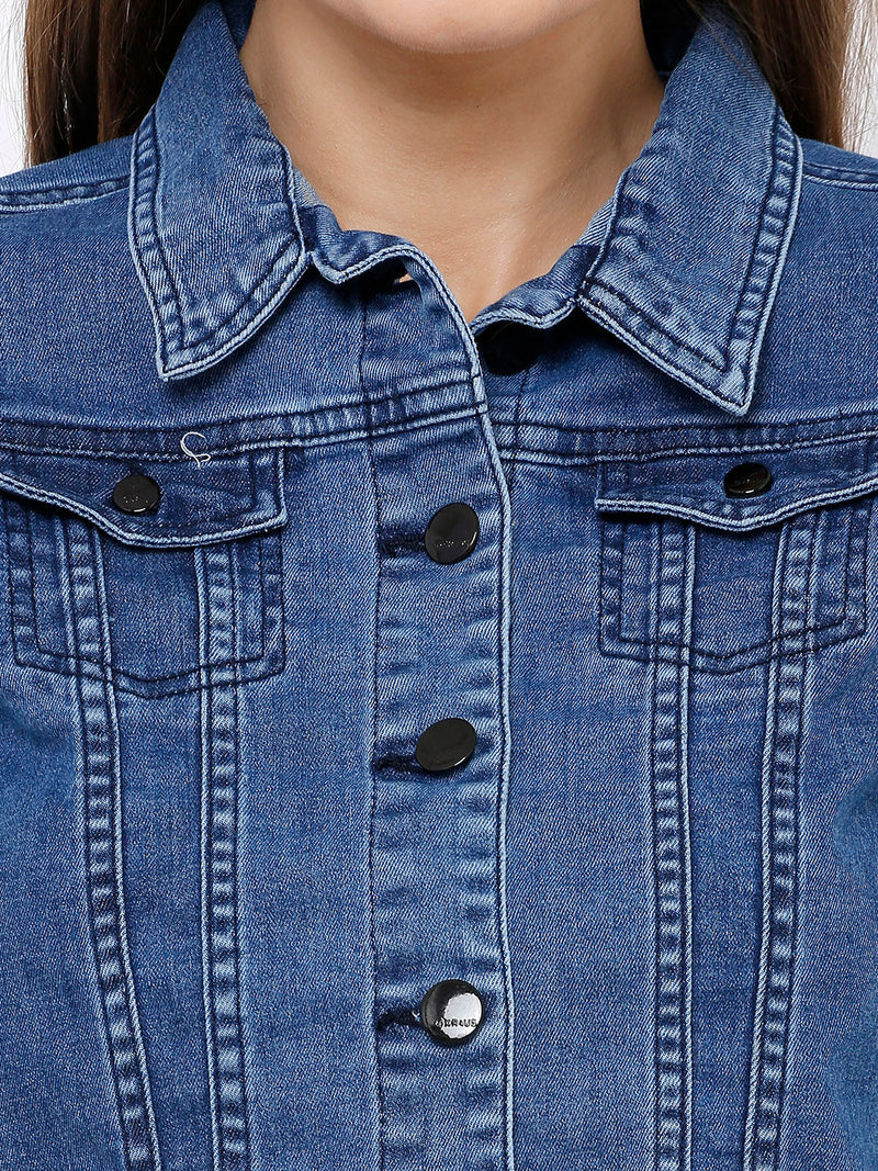 Women Blue Denim Jacket - Dark Blue
