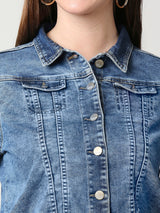 Women Blue Denim Jacket - Blue