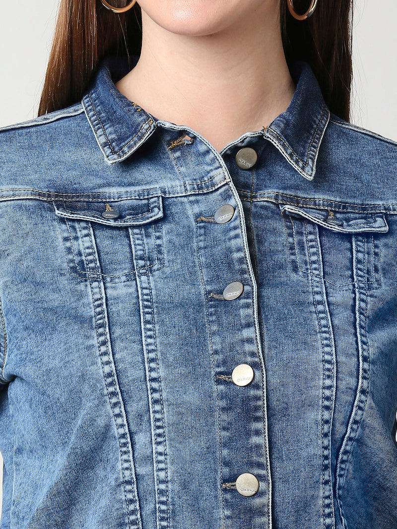 Women Blue Denim Jacket - Blue