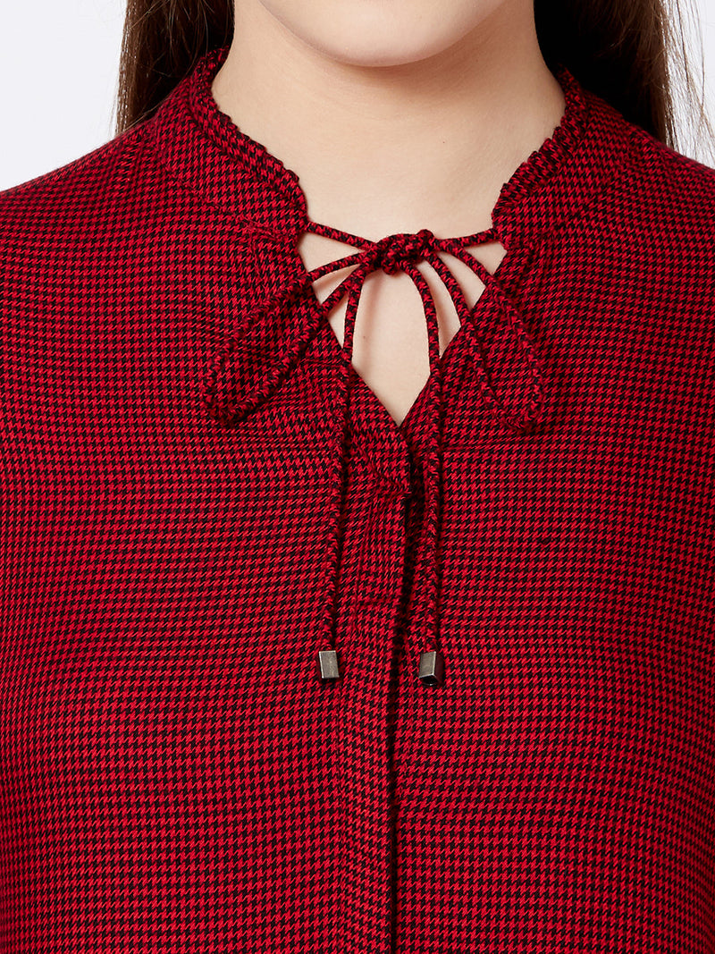 Women Red & Black Checks Shirt - Red Black