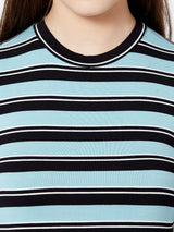 Women Aqua Black Stripe T-Shirt - Aqua Black