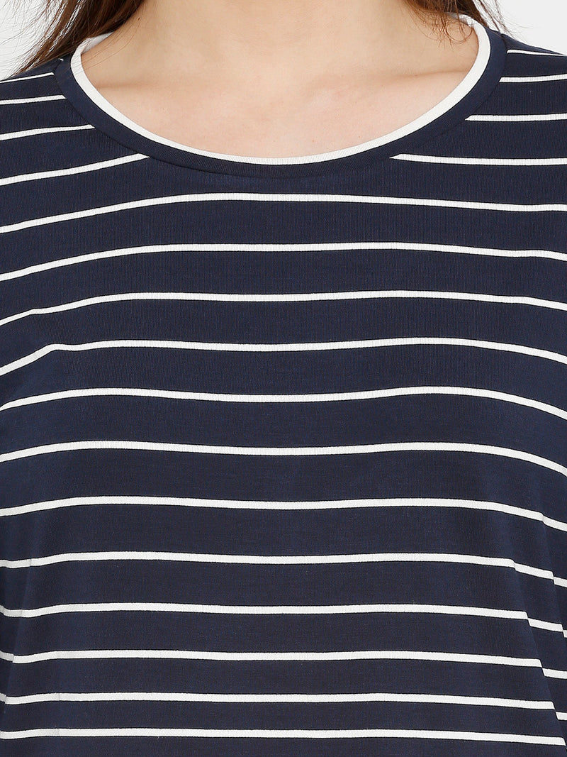Striped Round Neck T-Shirt - White Red