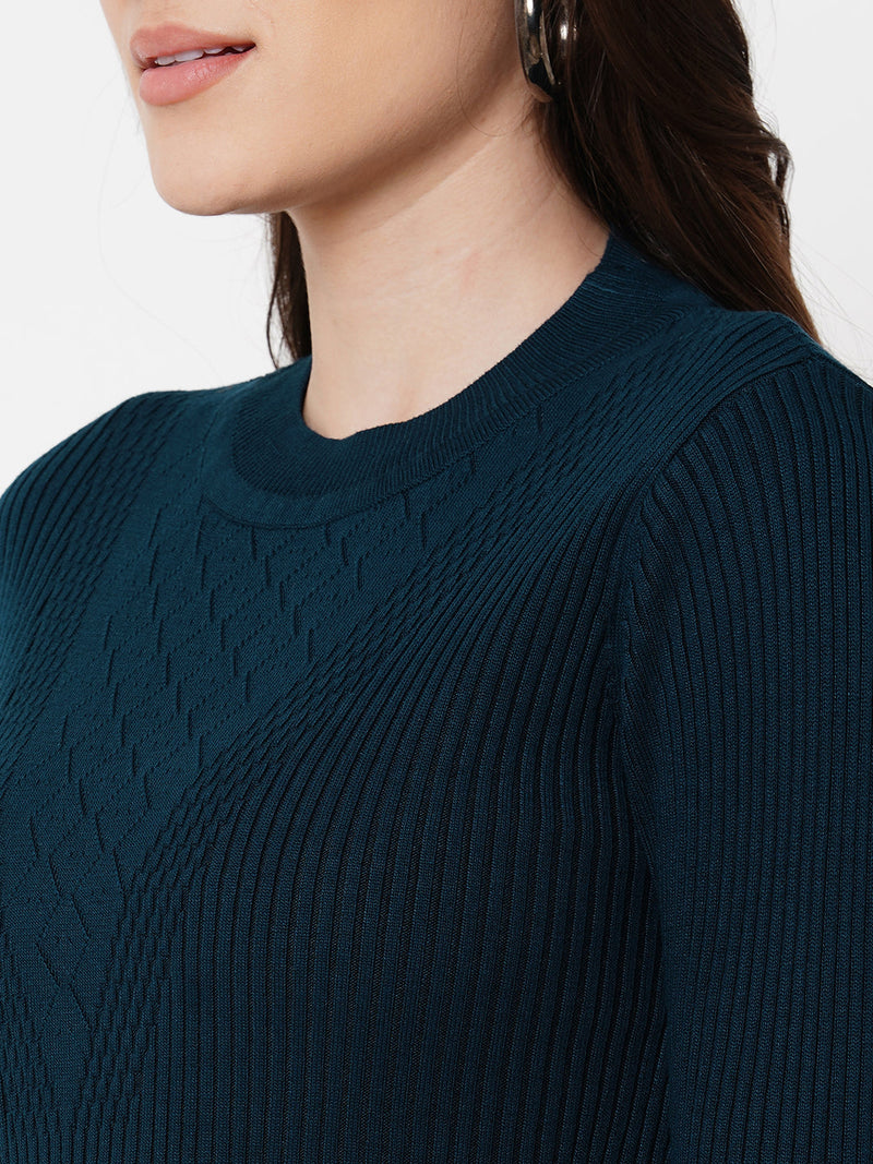 Women Blue Solid Sweater - Airforce Blue