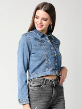 Women Blue Denim Jacket - Blue