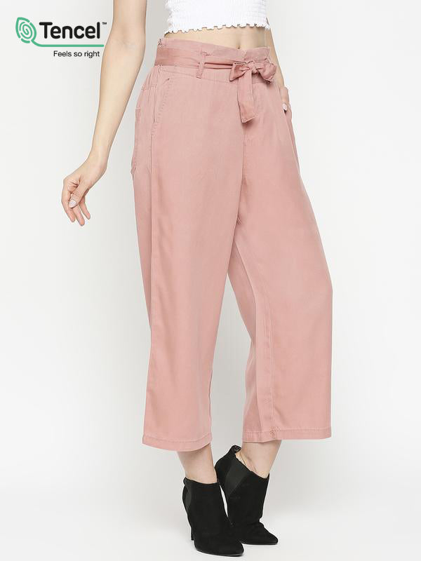 High-Rise Paper Bag Culottes - Blush Pink