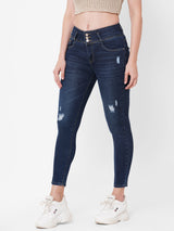 K4014 High-Rise Skinny Ripped Jeans - Dark Blue