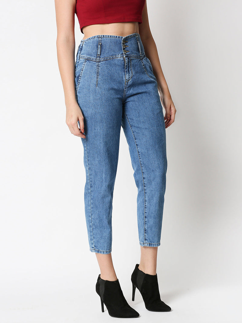 High-Rise Baggy Fit Jeans - Light Blue