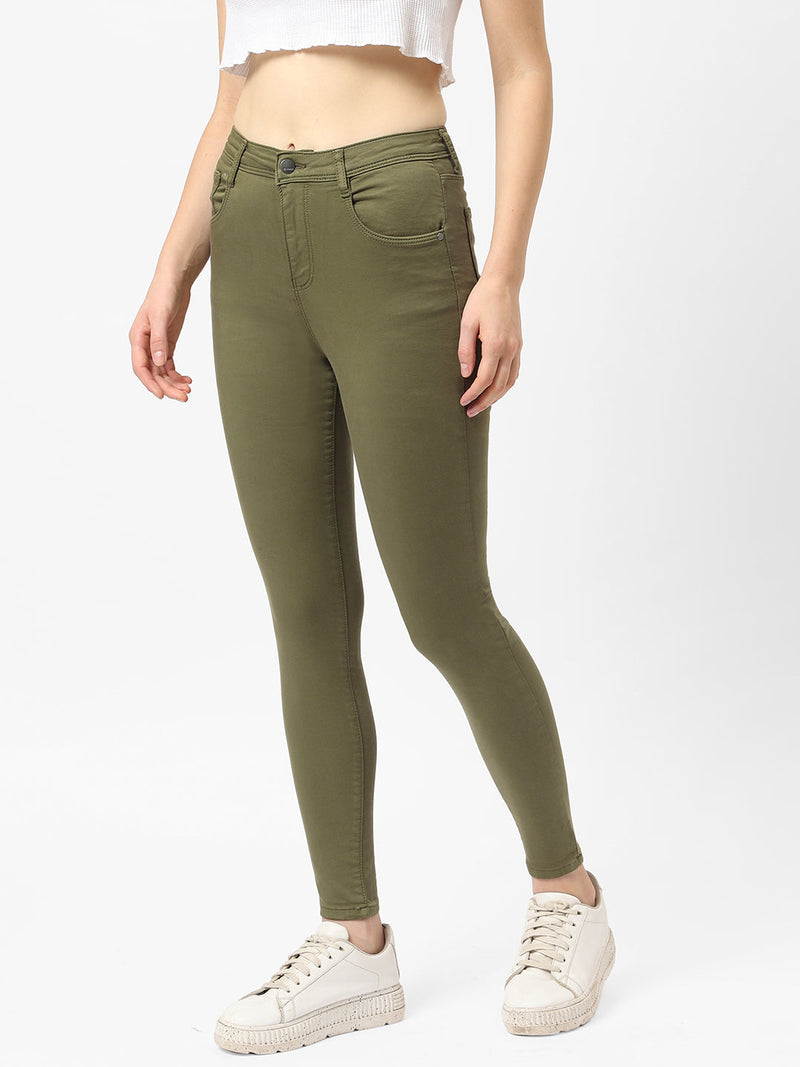 K5058 High Rise Crop Jeans - Olive