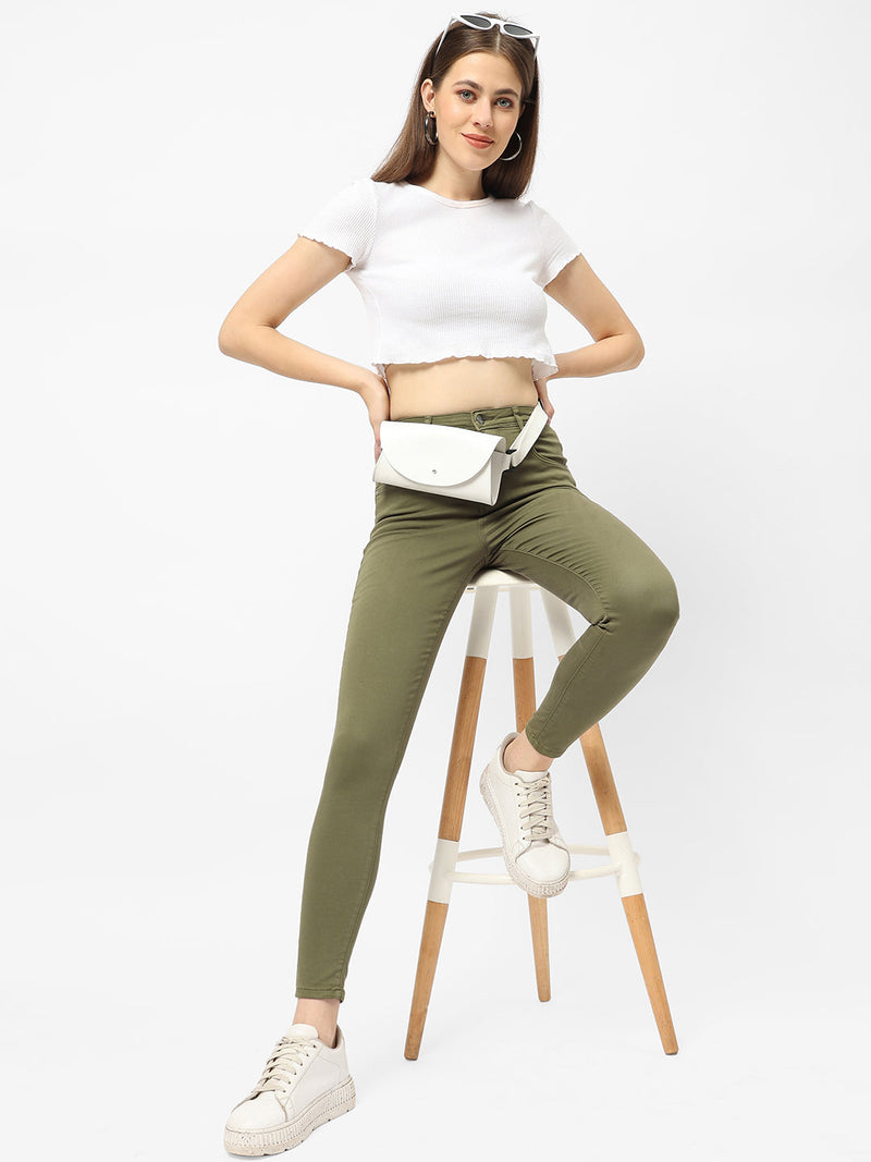 K5058 High Rise Crop Jeans - Olive