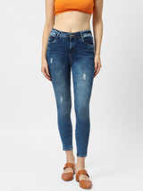 K3051 Mid-Rise Skinny Ripped Jeans - Blue