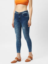 K3051 Mid-Rise Skinny Ripped Jeans - Blue