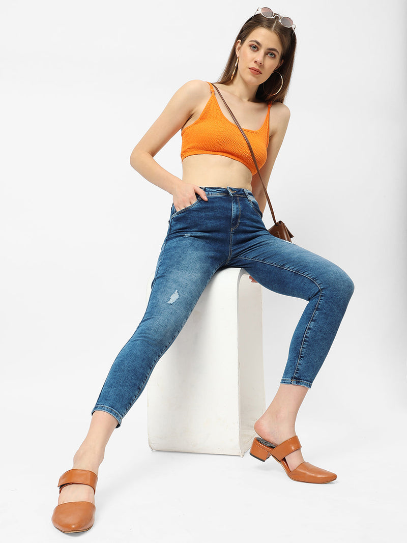 K3051 Mid-Rise Skinny Ripped Jeans - Blue