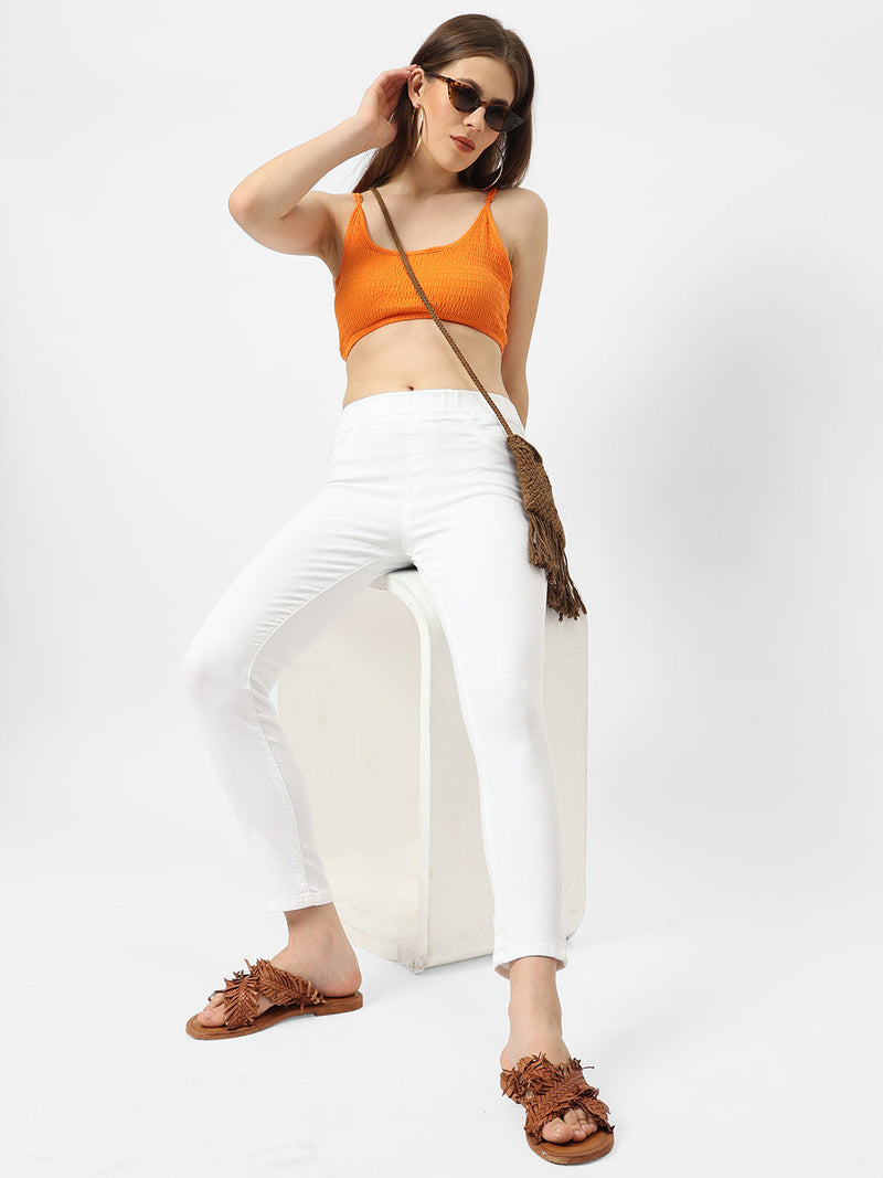 K3081 Mid-Rise Denim Legging - White