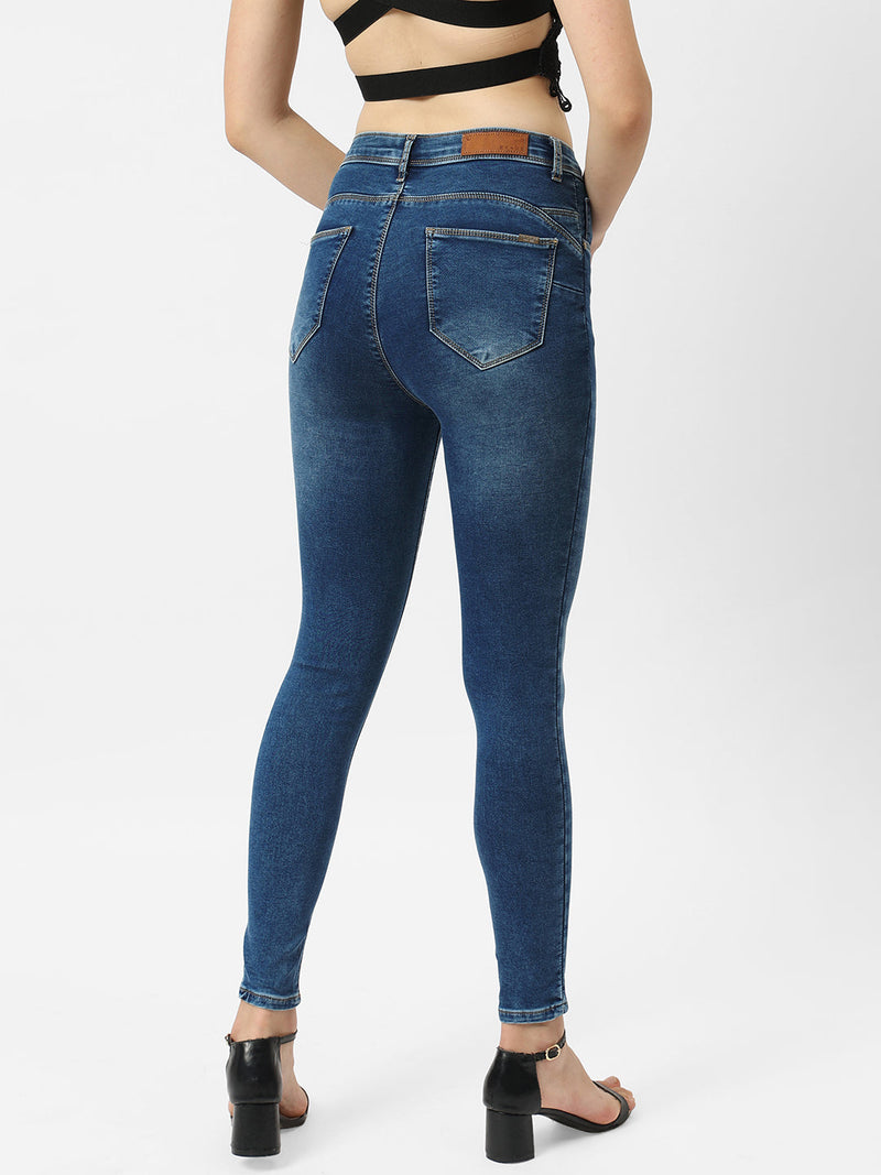 K4068 Mid-Rise Push Up Super Skinny Jeans - Blue