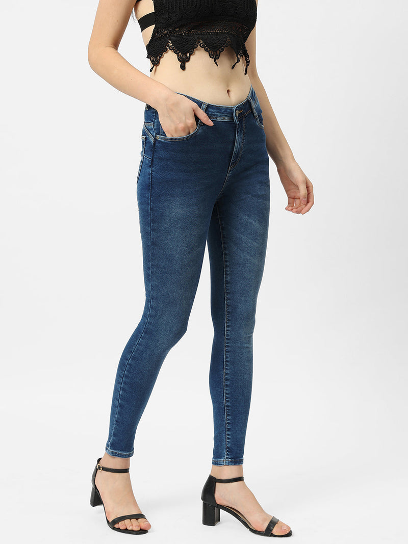 K4068 Mid-Rise Push Up Super Skinny Jeans - Blue