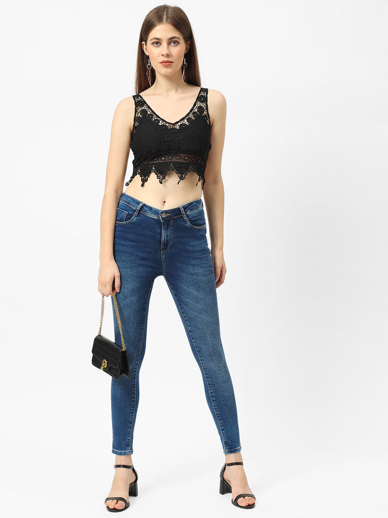 K4068 Mid-Rise Push Up Super Skinny Jeans - Blue