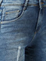 K4041 High-Rise Slim Ripped Shorts - Blue