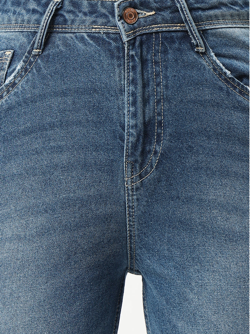 K5067 Super High-Rise Straight Ripped Jeans - Light Blue