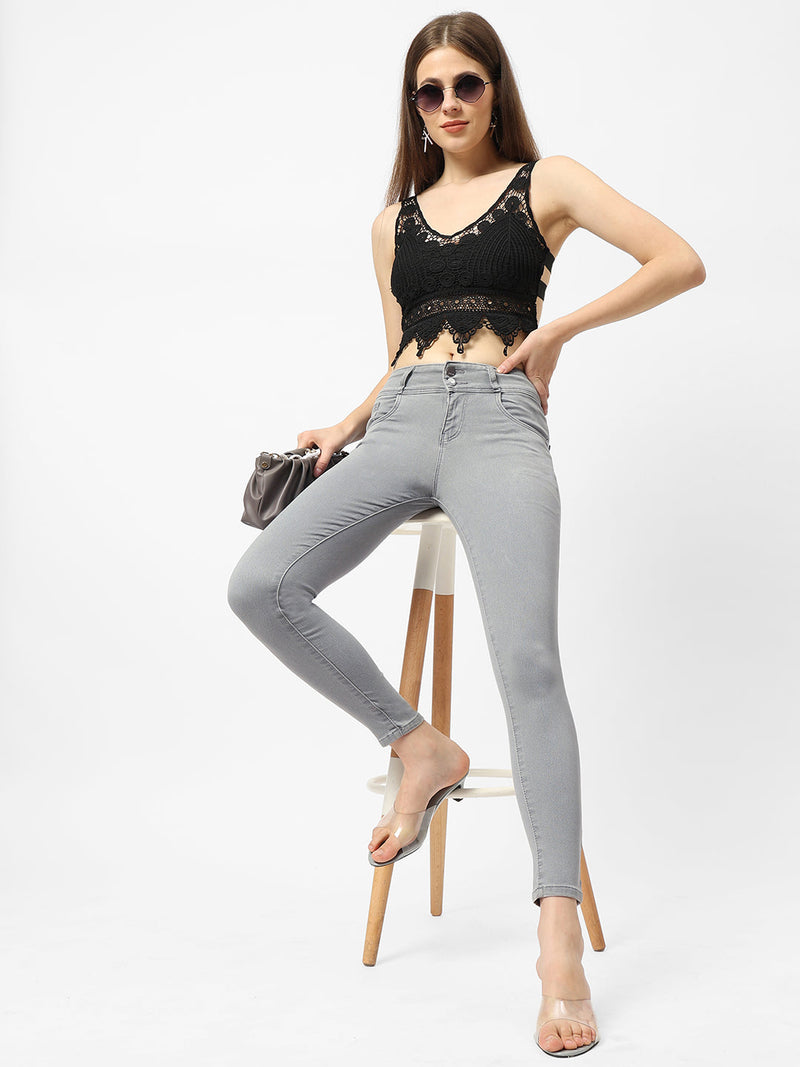 K4014 High-Rise Skinny Jeans - Grey