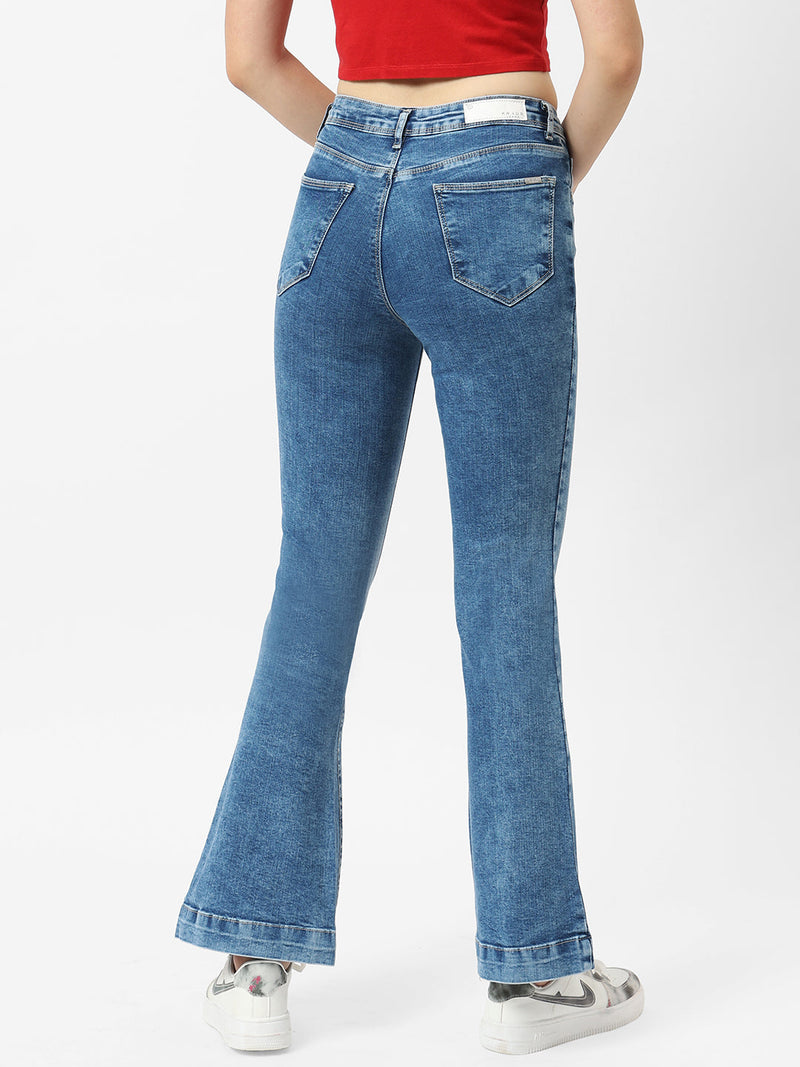 K5013 High-Rise Flared Ripped Jeans - Light Blue