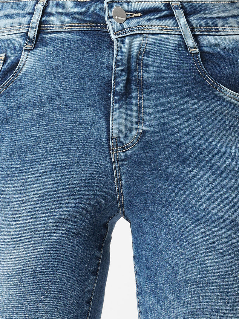 K5013 High-Rise Flared Ripped Jeans - Light Blue