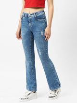 K5013 High-Rise Flared Ripped Jeans - Light Blue