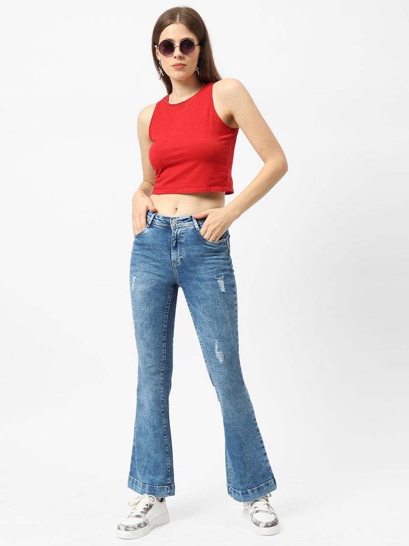 K5013 High-Rise Flared Ripped Jeans - Light Blue