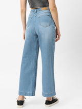 K5031 High-Rise Wide Leg Knee Blowout Jeans - Blue