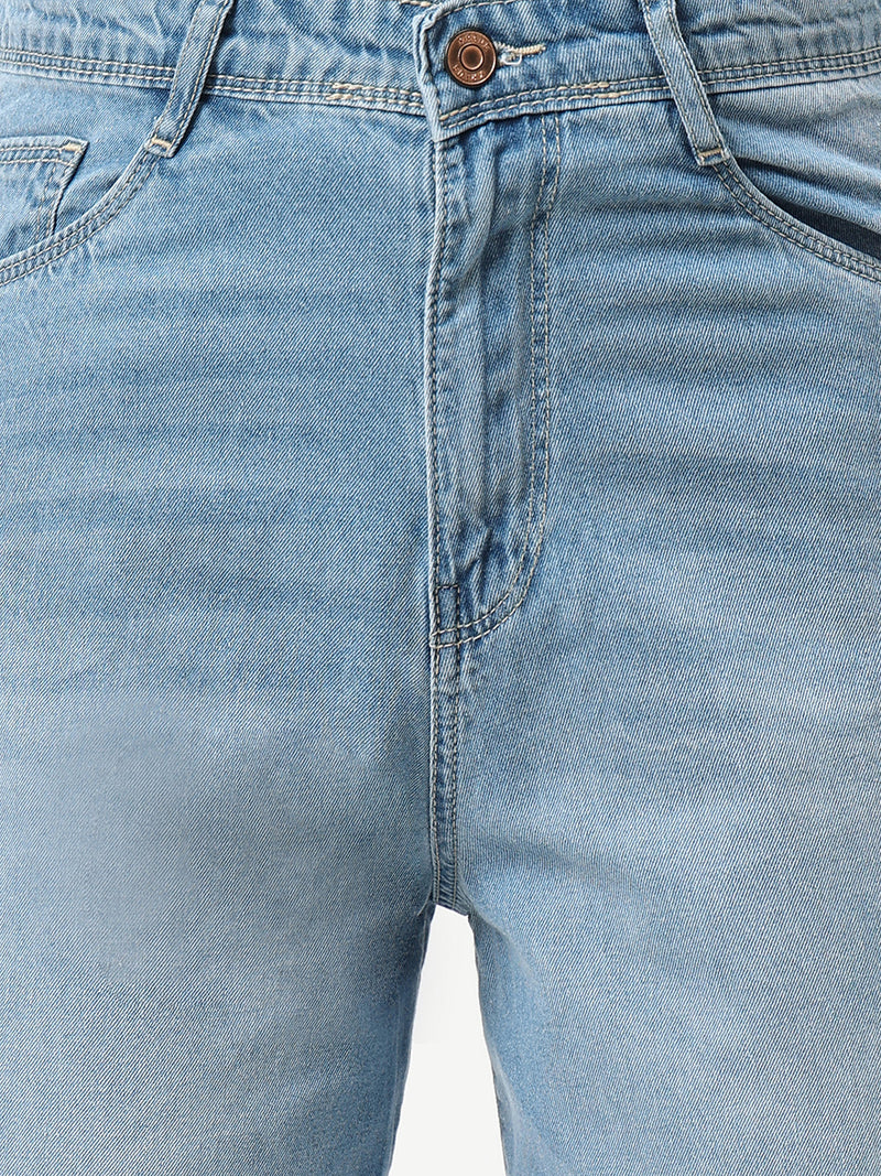 K5031 High-Rise Wide Leg Knee Blowout Jeans - Blue