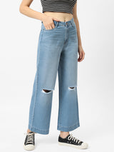 K5031 High-Rise Wide Leg Knee Blowout Jeans - Blue