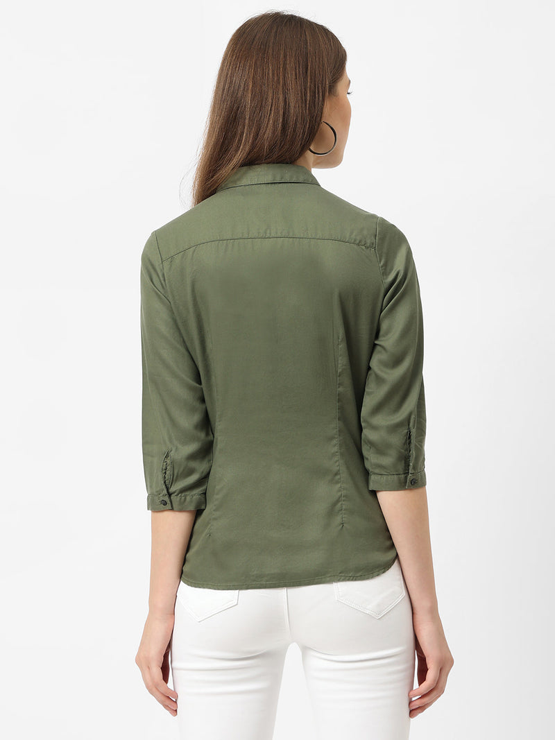 Women Olive Solid Shirt - Olive