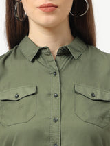 Women Olive Solid Shirt - Olive