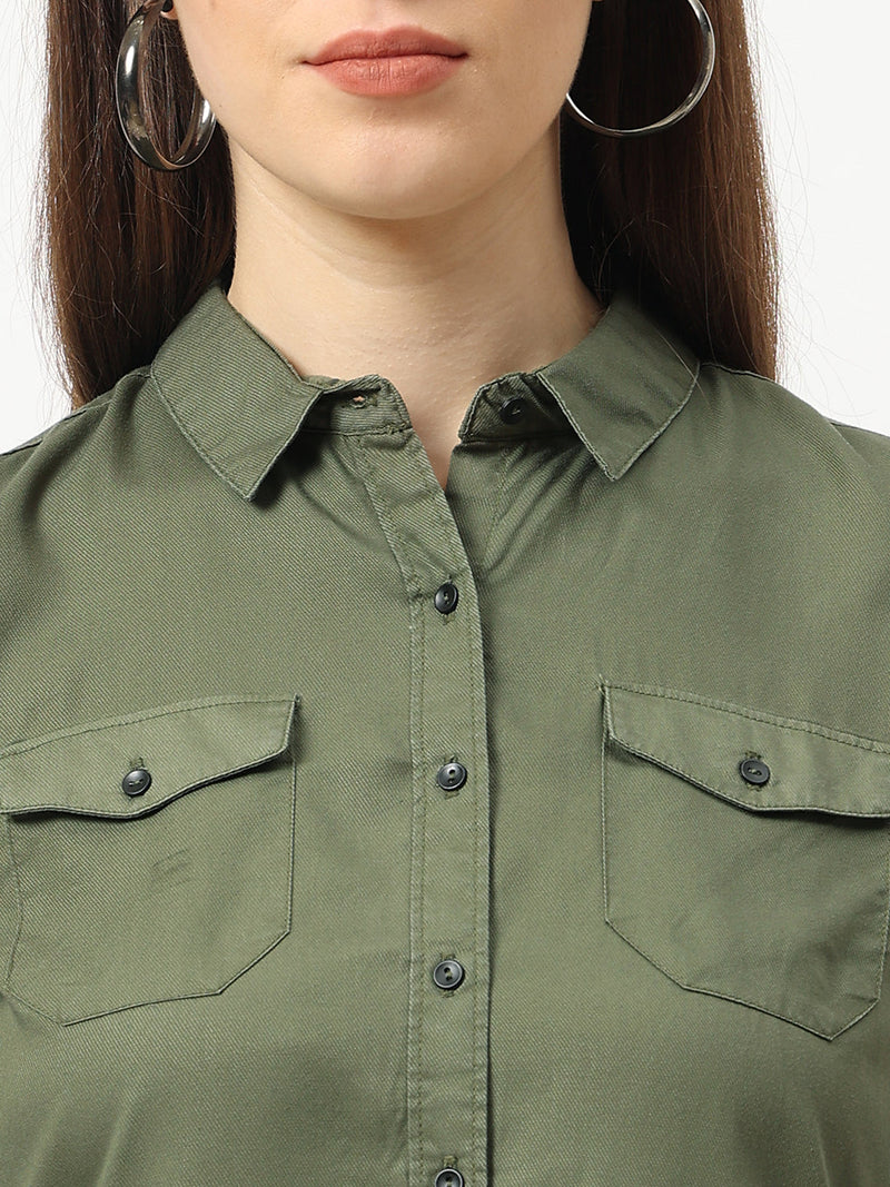 Women Olive Solid Shirt - Olive