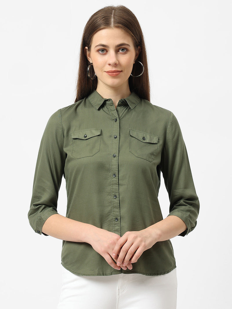 Women Olive Solid Shirt - Olive