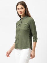 Women Olive Solid Shirt - Olive