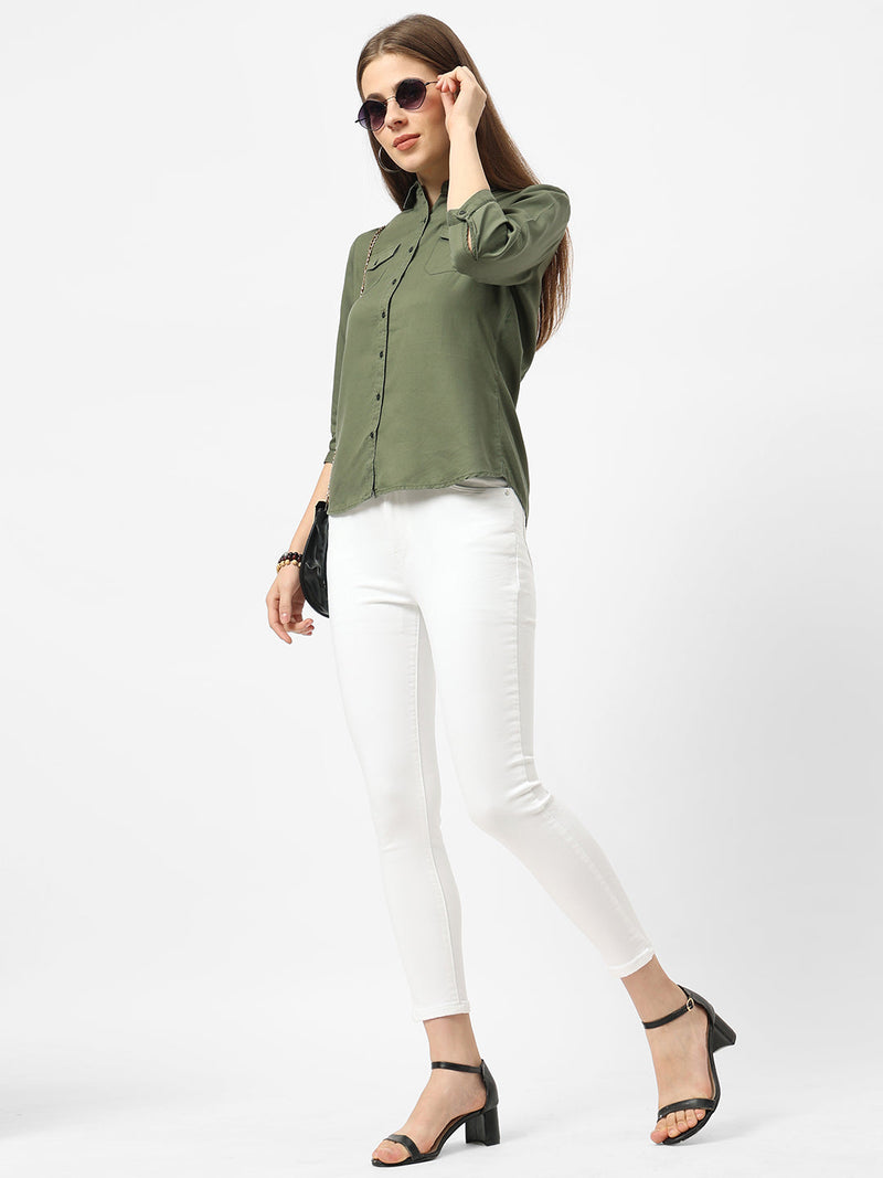 Women Olive Solid Shirt - Olive