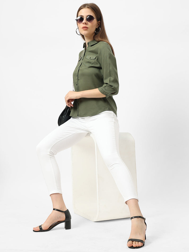 Women Olive Solid Shirt - Olive