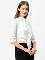 Women White Crop Shirt With Mask - Bleach White