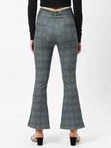 High-Rise Flared Knitted Paper Bag Pants - Grey
