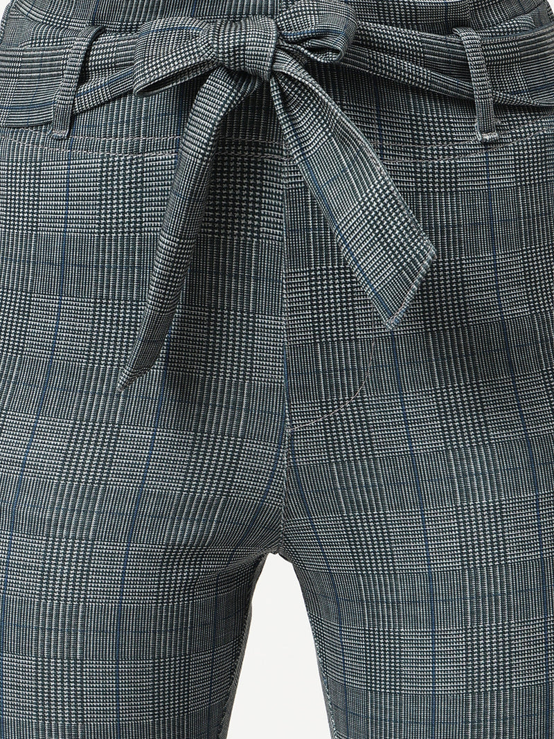 High-Rise Flared Knitted Paper Bag Pants - Grey